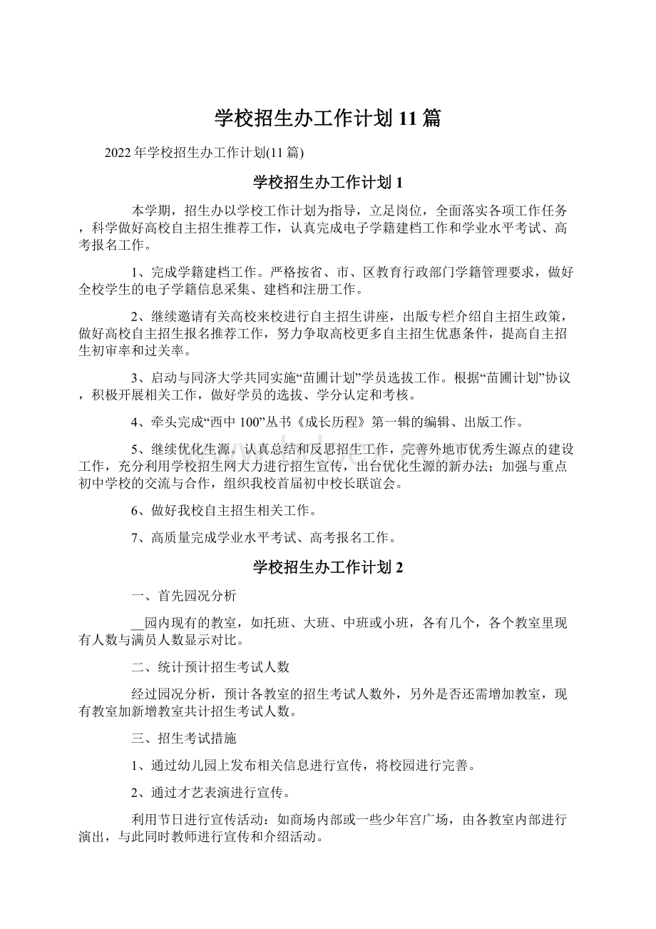 学校招生办工作计划11篇.docx