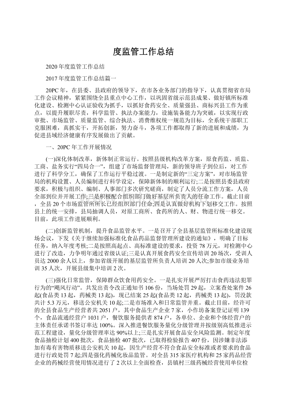 度监管工作总结文档格式.docx