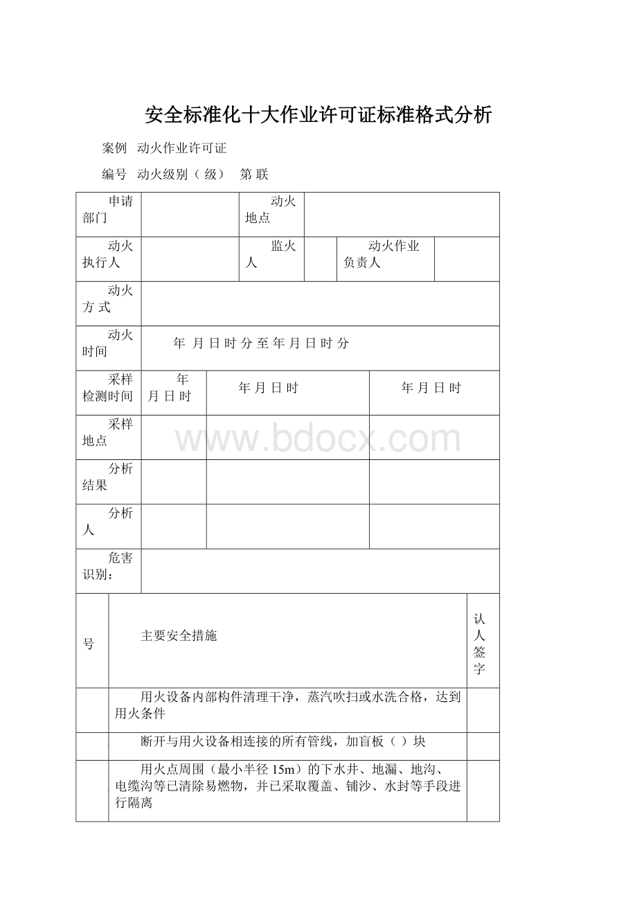 安全标准化十大作业许可证标准格式分析.docx_第1页