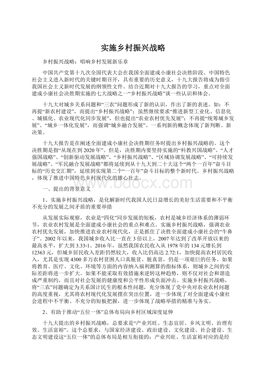 实施乡村振兴战略Word格式文档下载.docx_第1页