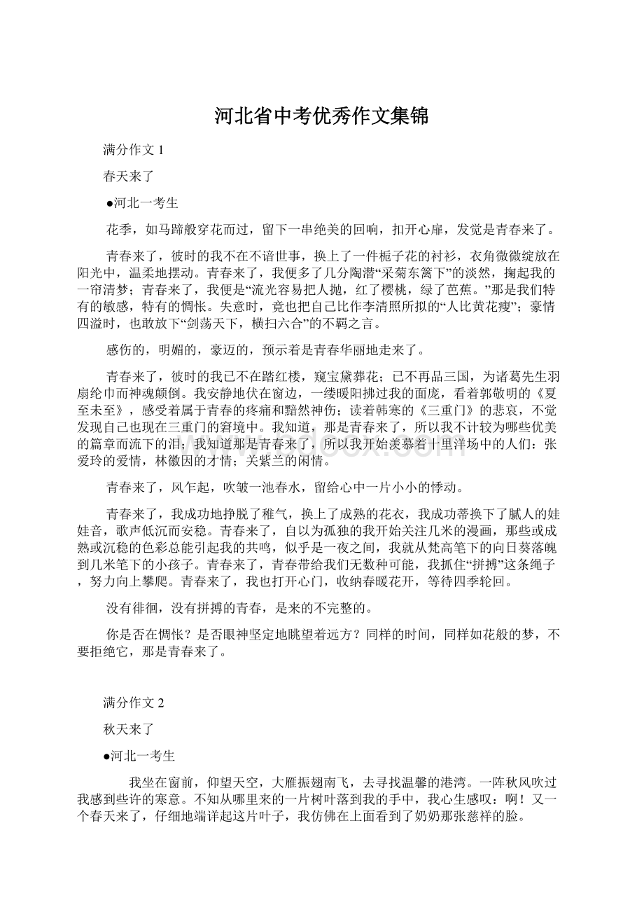 河北省中考优秀作文集锦.docx