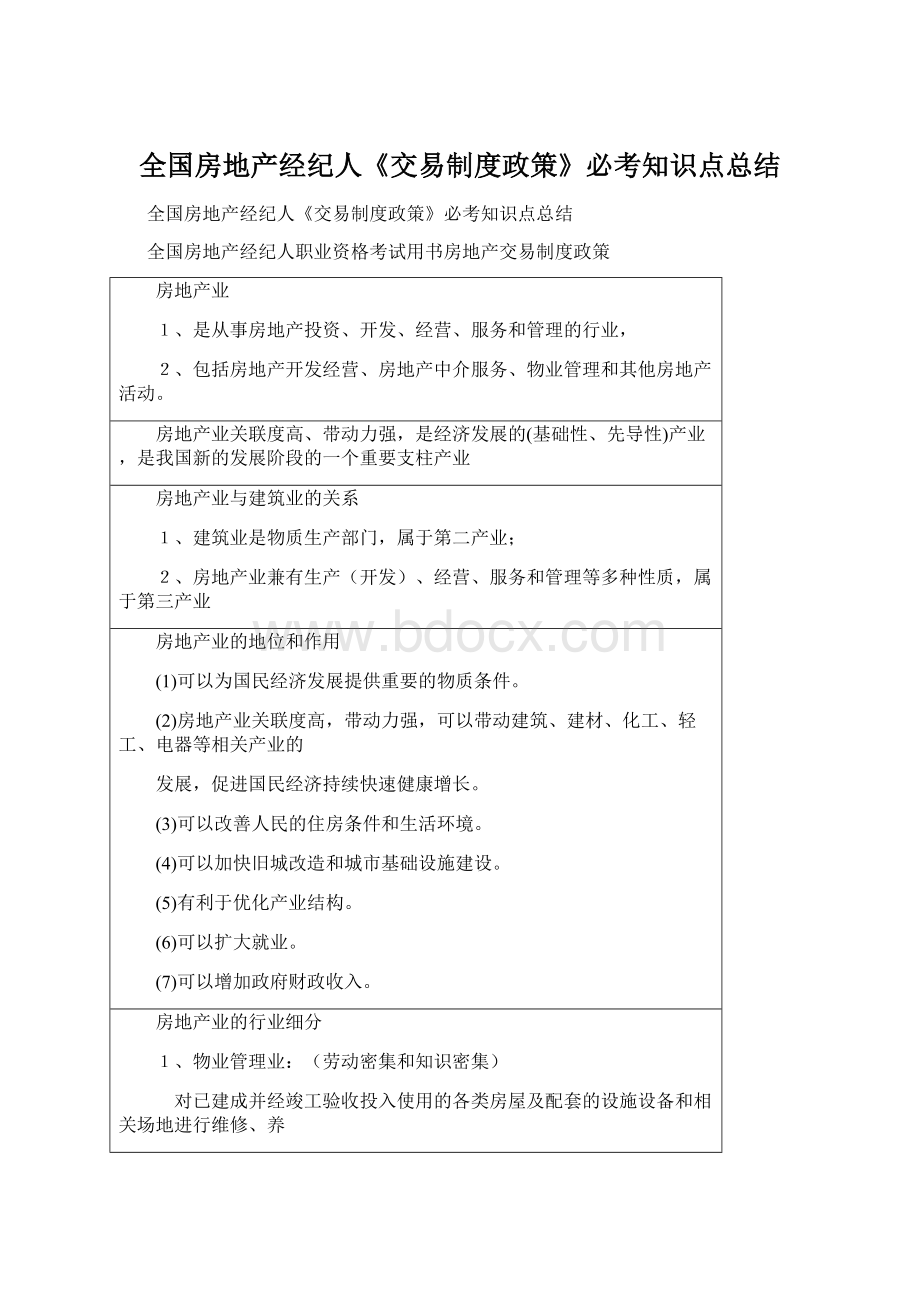 全国房地产经纪人《交易制度政策》必考知识点总结.docx