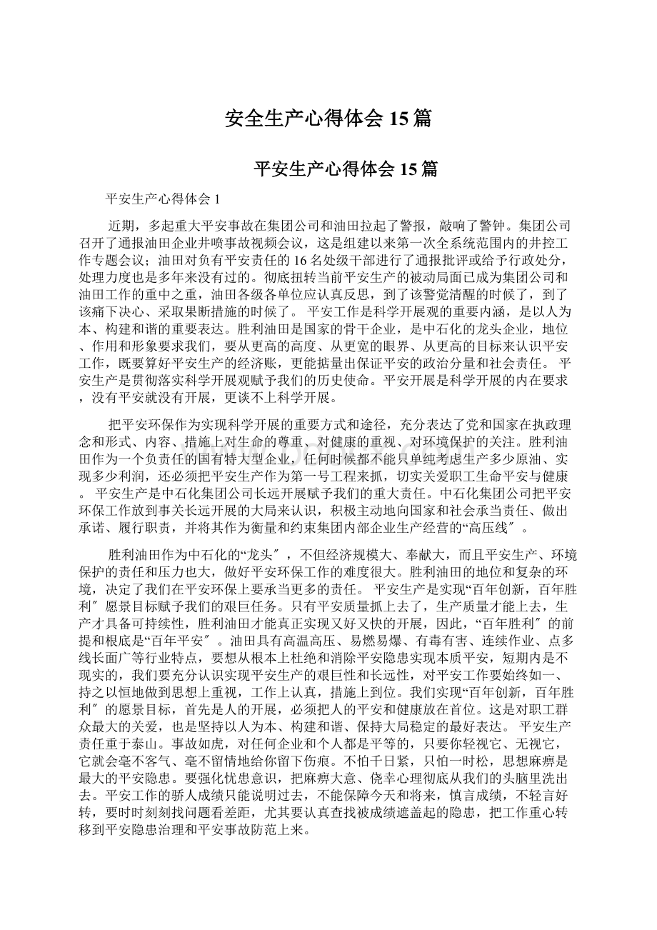 安全生产心得体会15篇文档格式.docx