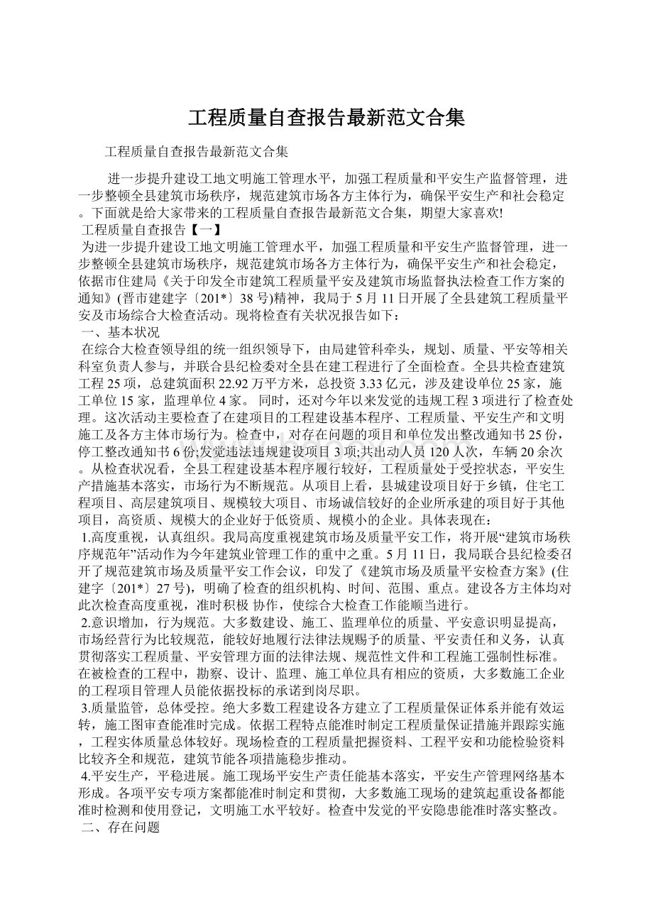 工程质量自查报告最新范文合集文档格式.docx