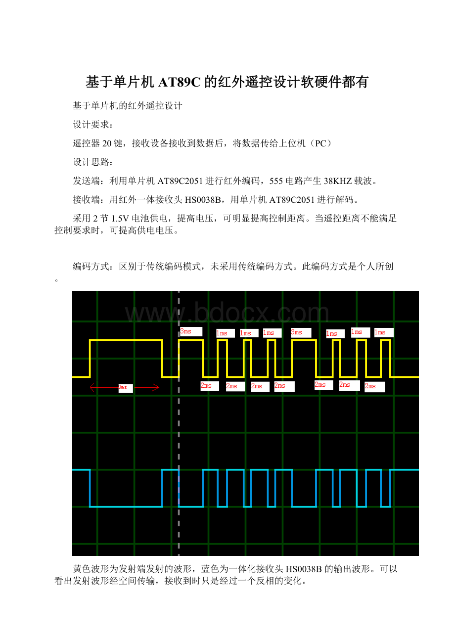 基于单片机AT89C的红外遥控设计软硬件都有Word格式文档下载.docx