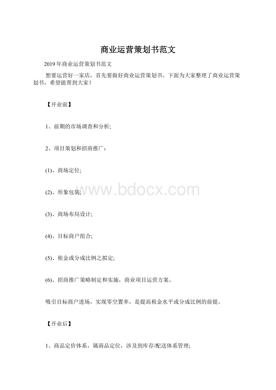 商业运营策划书范文文档格式.docx