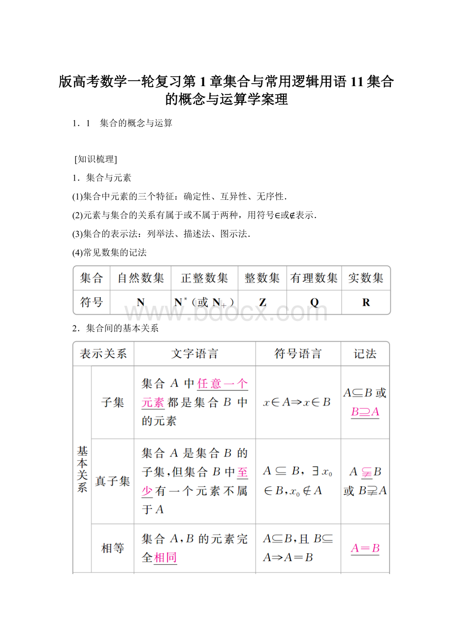 版高考数学一轮复习第1章集合与常用逻辑用语11集合的概念与运算学案理.docx_第1页