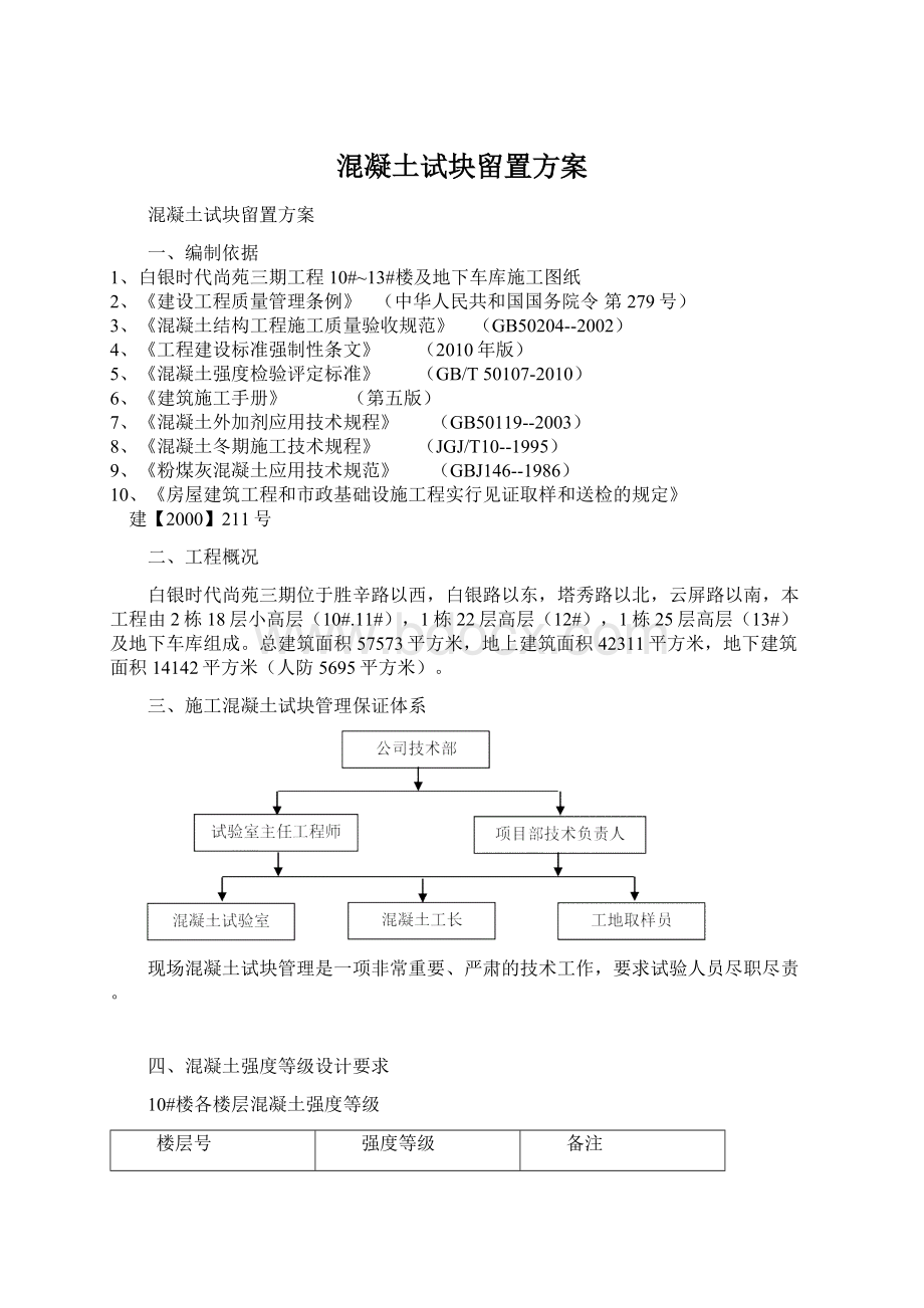 混凝土试块留置方案.docx_第1页