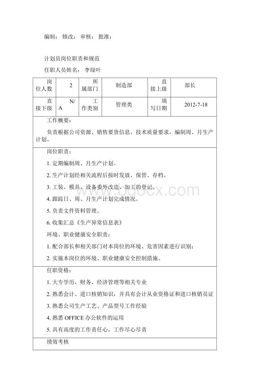 制造部组织架构图及岗位职责Word文件下载.docx_第3页