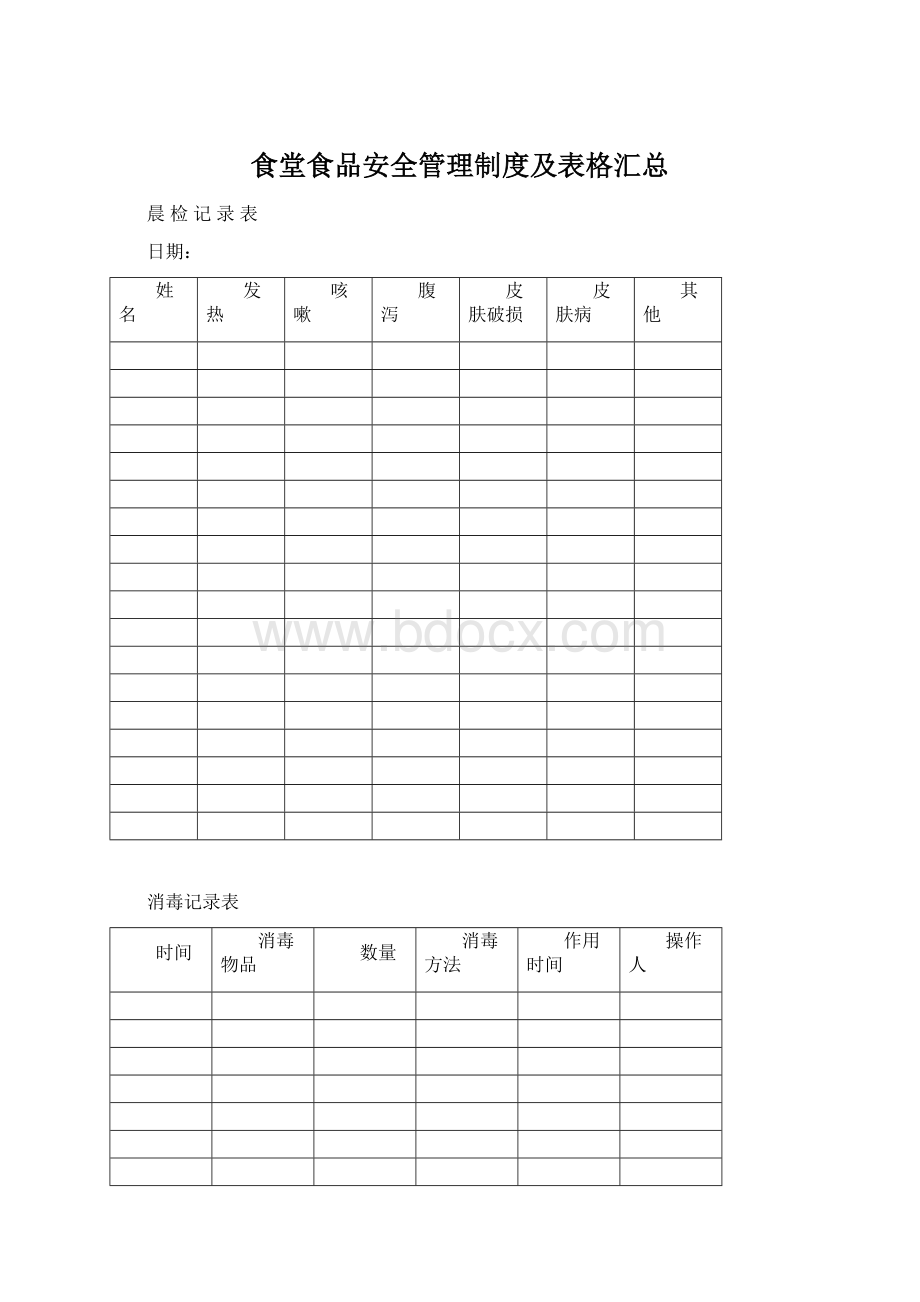 食堂食品安全管理制度及表格汇总.docx_第1页