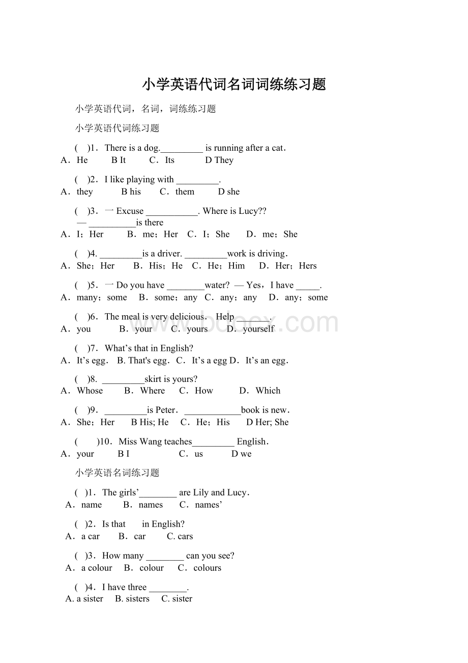 小学英语代词名词词练练习题Word文件下载.docx