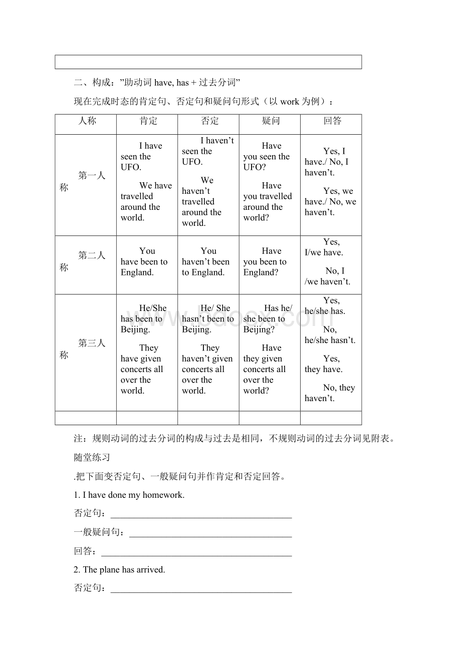 新广州版八年级上册英语Unit5 Educational exchanges 语法专项现在完成时.docx_第2页