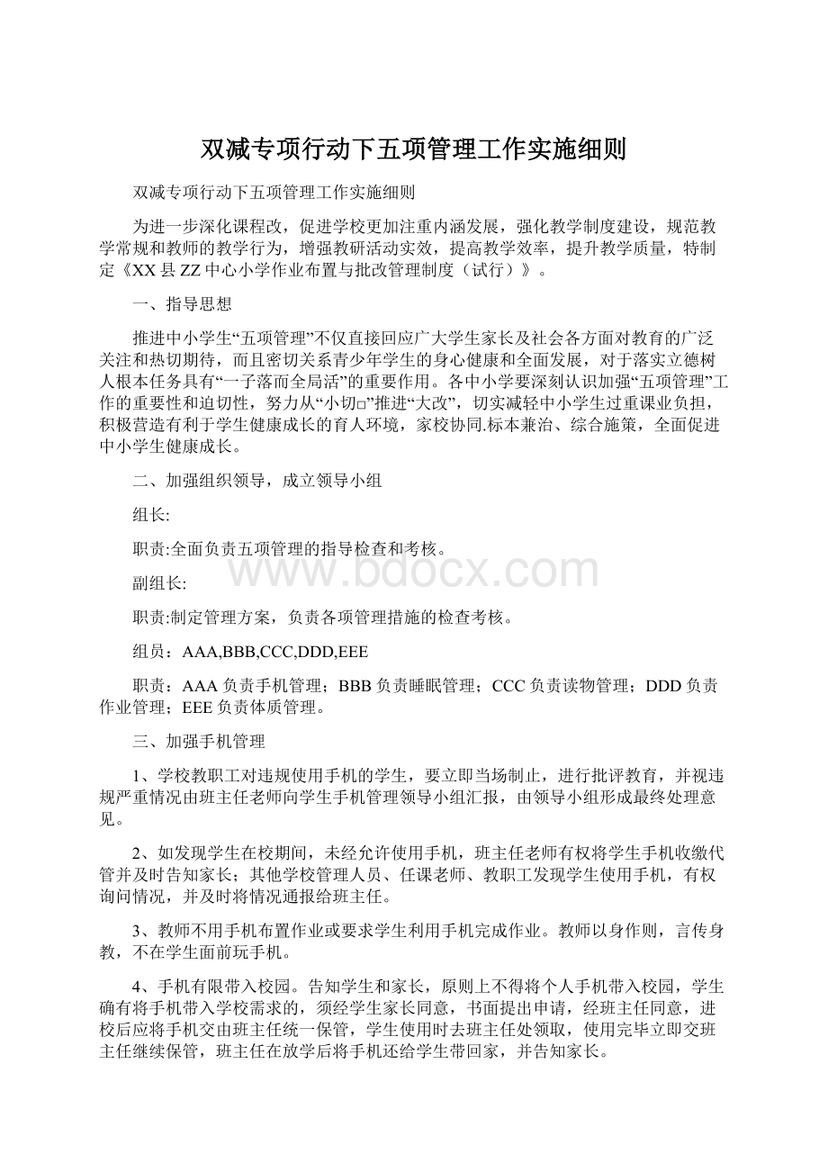 双减专项行动下五项管理工作实施细则文档格式.docx_第1页