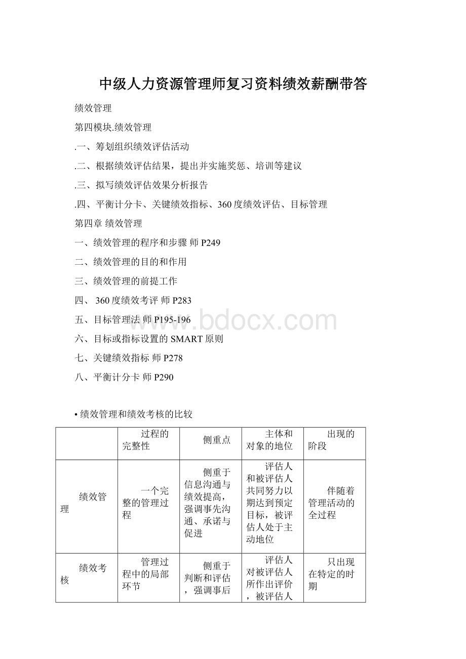 中级人力资源管理师复习资料绩效薪酬带答Word文档下载推荐.docx_第1页