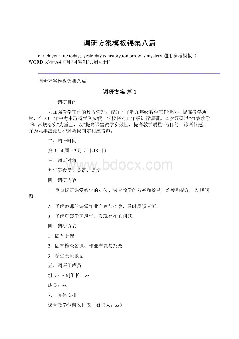 调研方案模板锦集八篇Word格式.docx_第1页