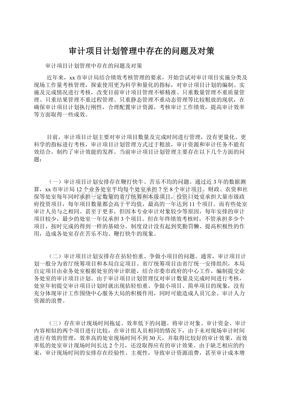 审计项目计划管理中存在的问题及对策.docx_第1页