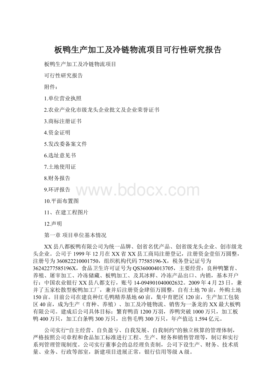 板鸭生产加工及冷链物流项目可行性研究报告.docx_第1页