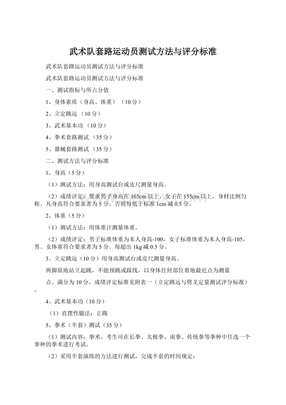 武术队套路运动员测试方法与评分标准.docx_第1页