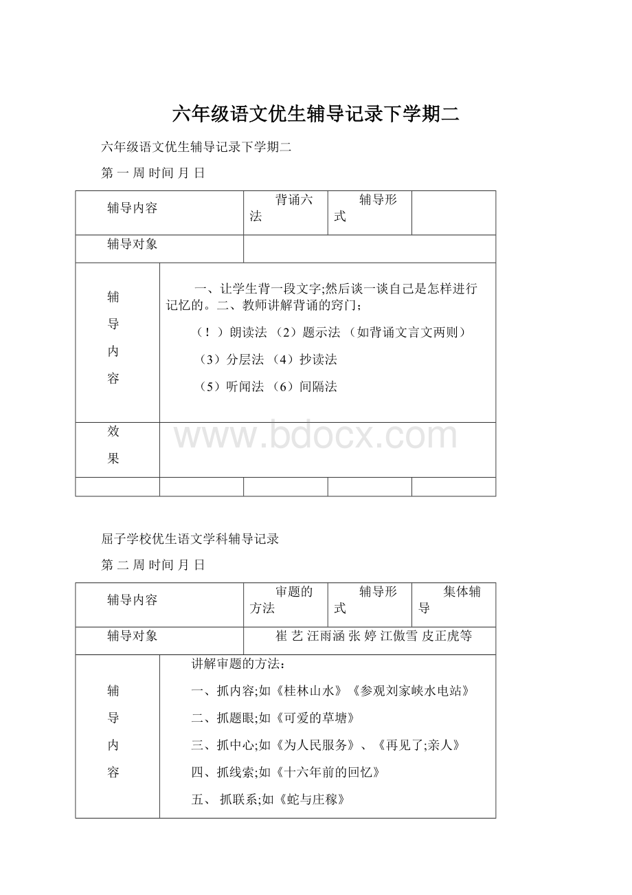 六年级语文优生辅导记录下学期二.docx_第1页