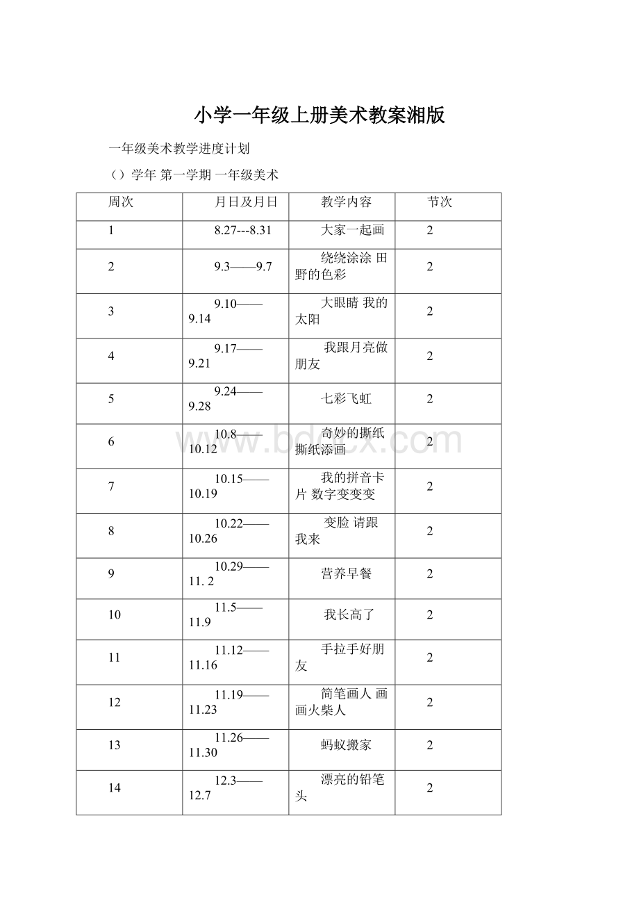 小学一年级上册美术教案湘版.docx