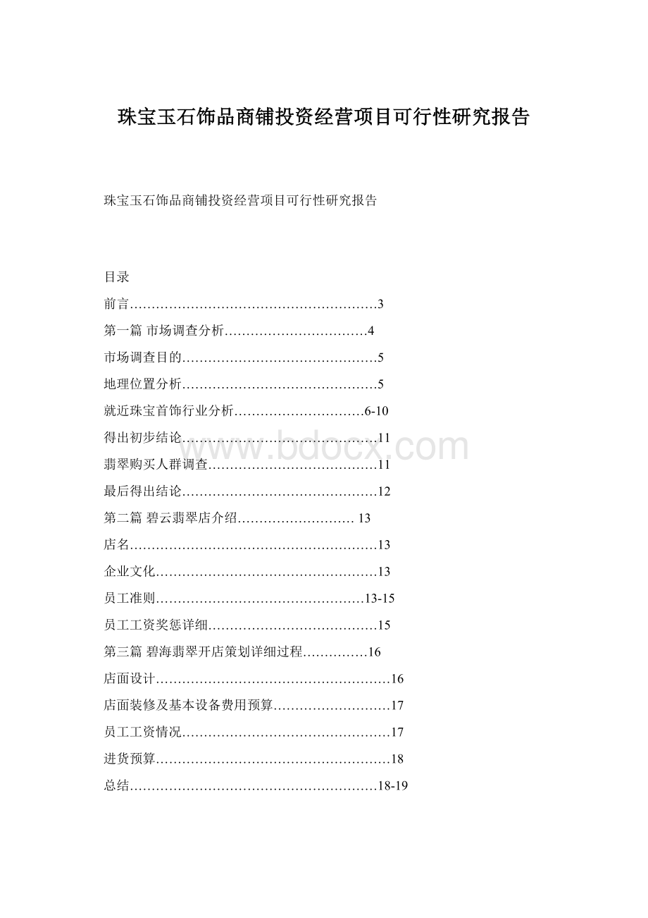 珠宝玉石饰品商铺投资经营项目可行性研究报告Word文档格式.docx_第1页