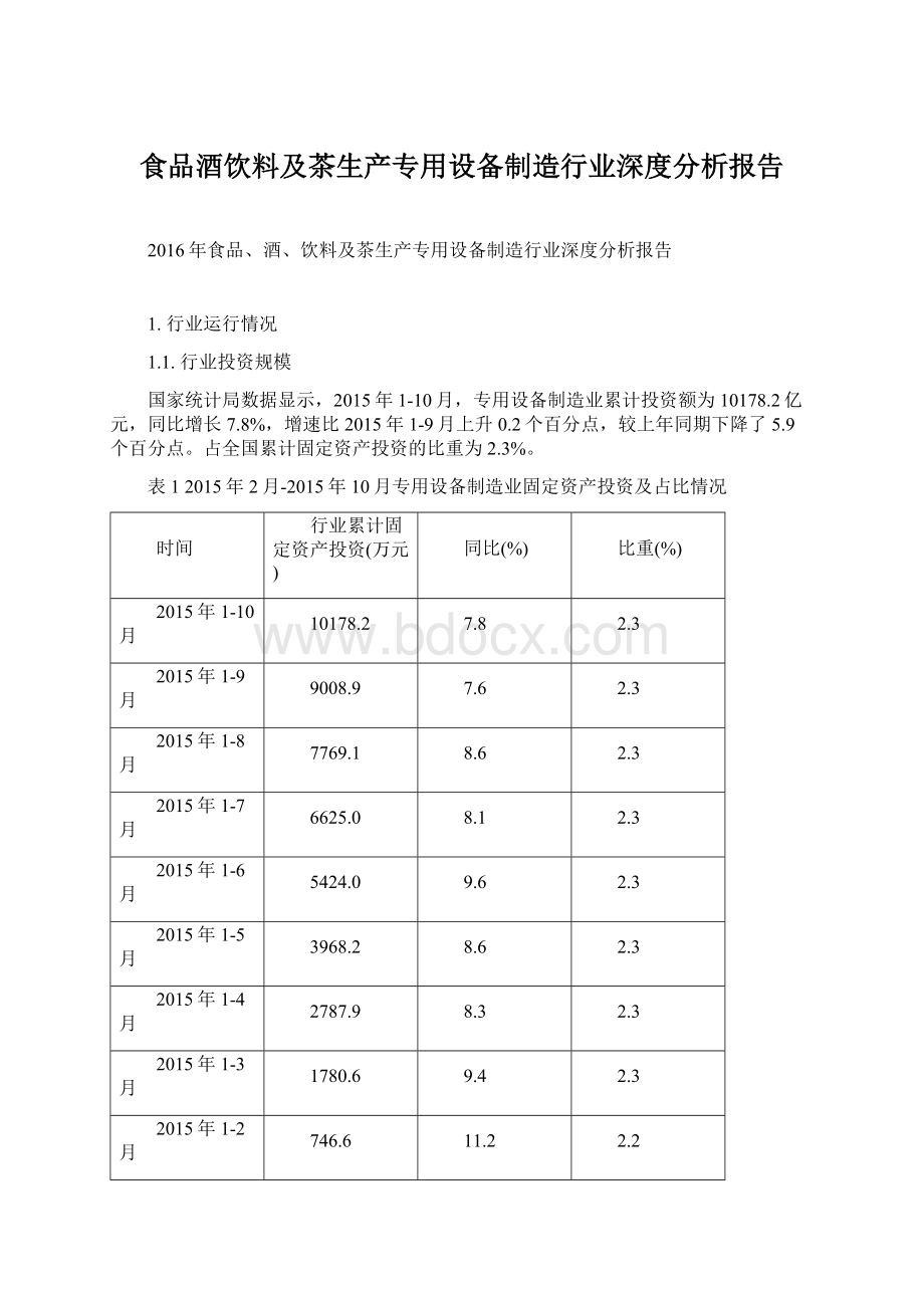 食品酒饮料及茶生产专用设备制造行业深度分析报告.docx_第1页