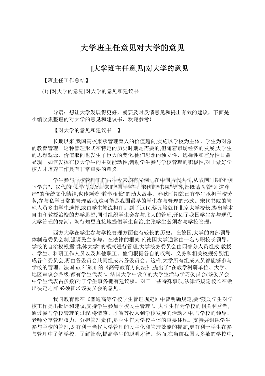 大学班主任意见对大学的意见.docx