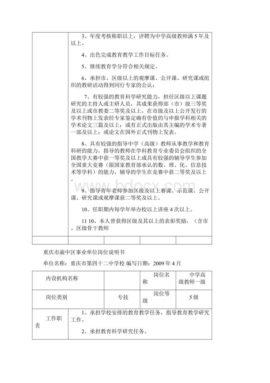 重庆市渝中区事业单位岗位说明书.docx_第2页