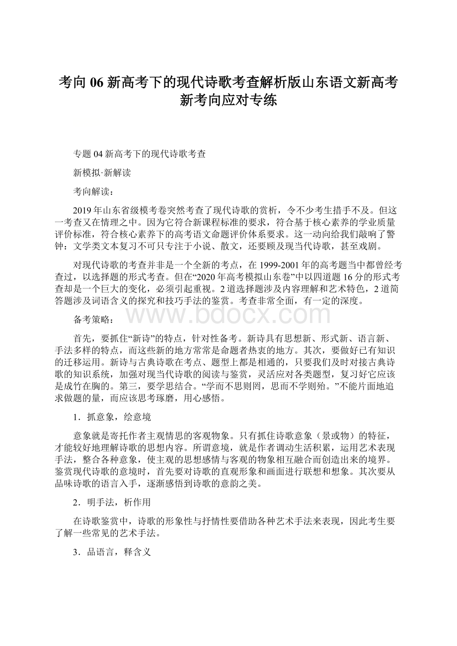 考向06 新高考下的现代诗歌考查解析版山东语文新高考新考向应对专练.docx