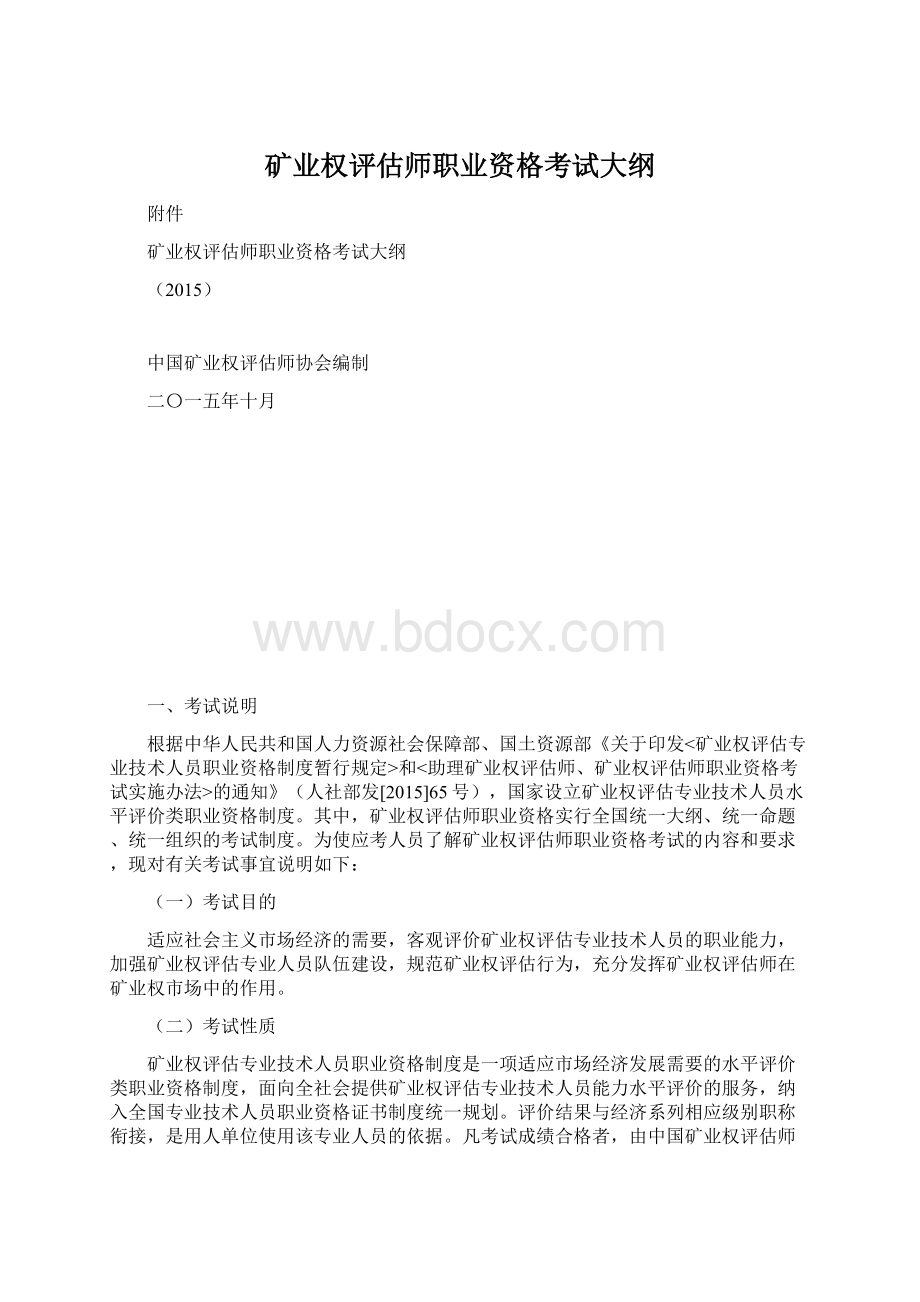 矿业权评估师职业资格考试大纲.docx