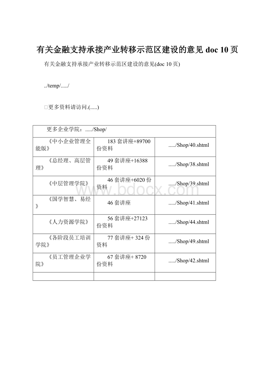 有关金融支持承接产业转移示范区建设的意见doc 10页Word文档下载推荐.docx