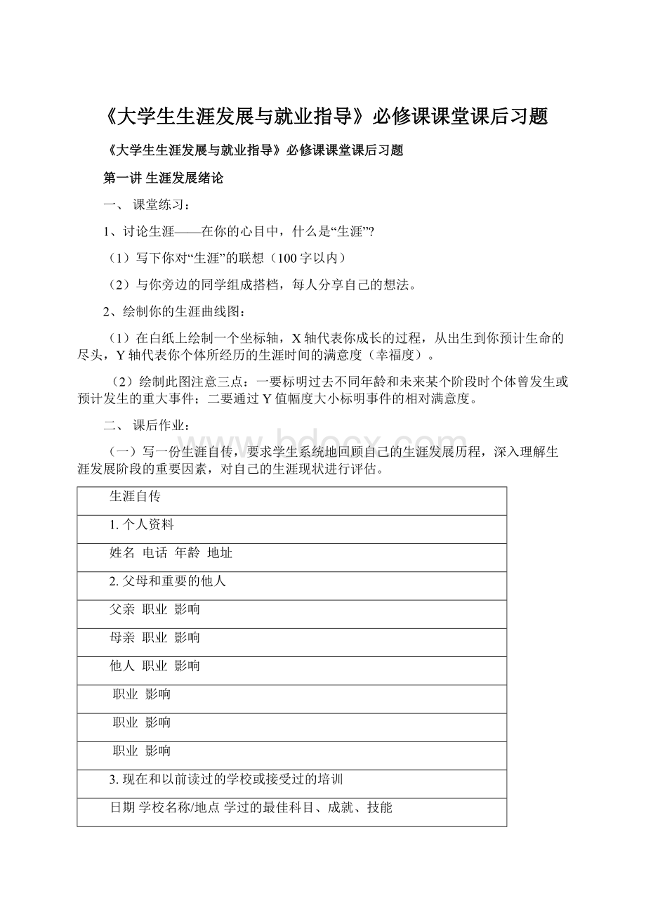 《大学生生涯发展与就业指导》必修课课堂课后习题Word文件下载.docx