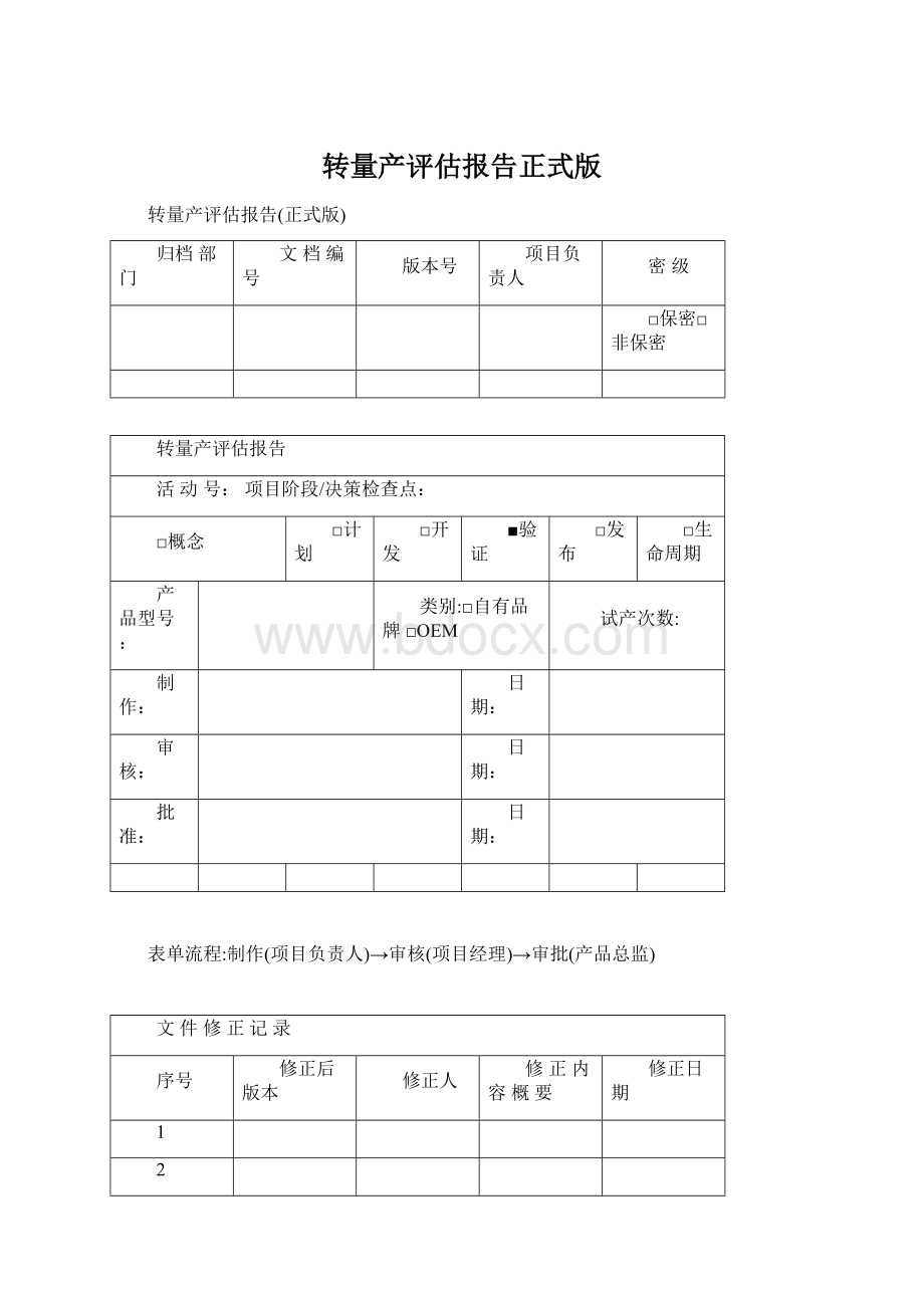 转量产评估报告正式版Word格式文档下载.docx_第1页