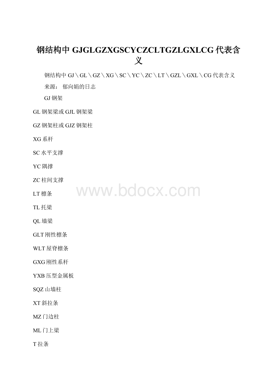 钢结构中GJGLGZXGSCYCZCLTGZLGXLCG代表含义Word文件下载.docx