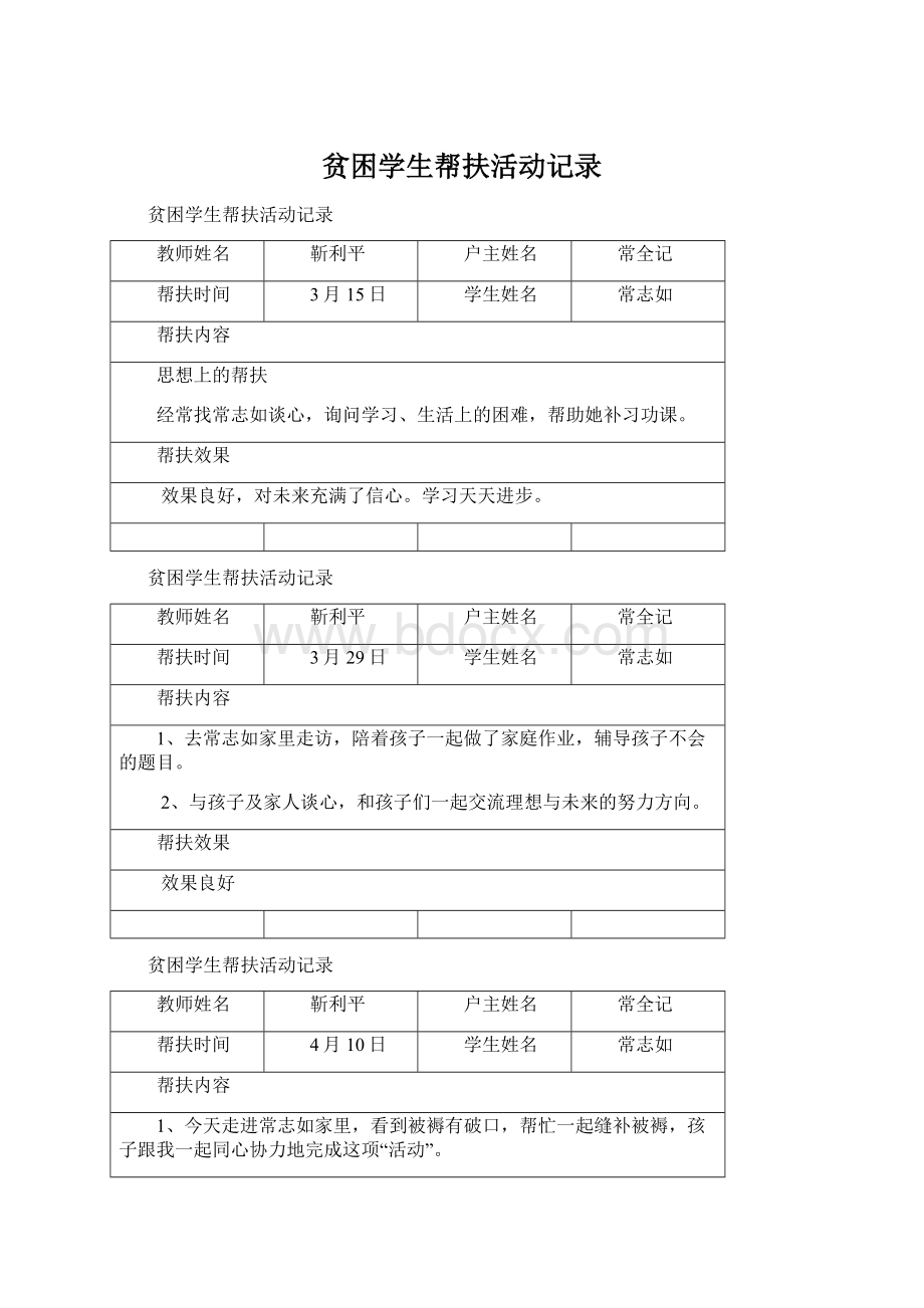 贫困学生帮扶活动记录Word格式.docx