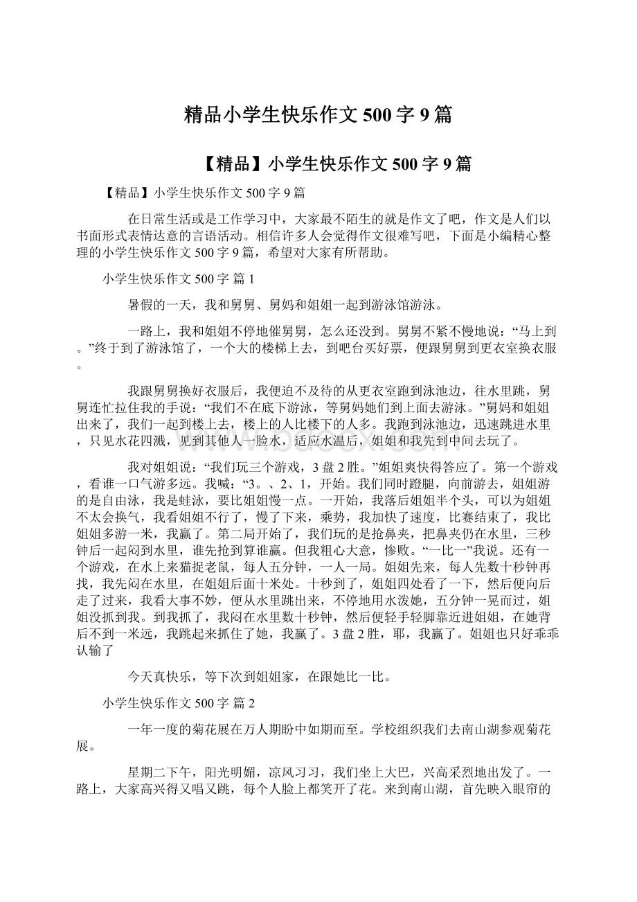 精品小学生快乐作文500字9篇Word文档下载推荐.docx