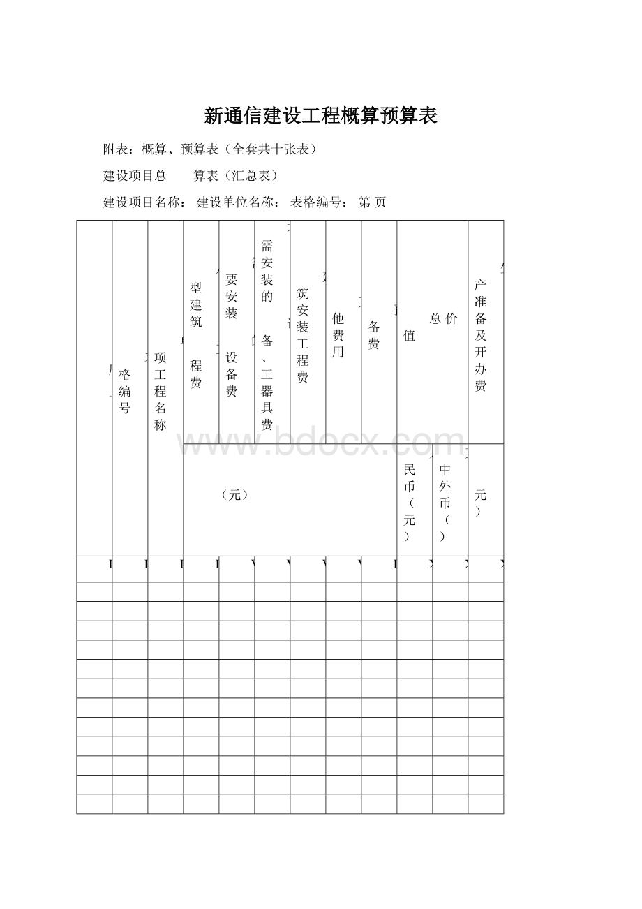 新通信建设工程概算预算表文档格式.docx