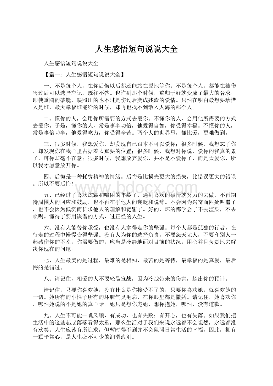 人生感悟短句说说大全Word下载.docx