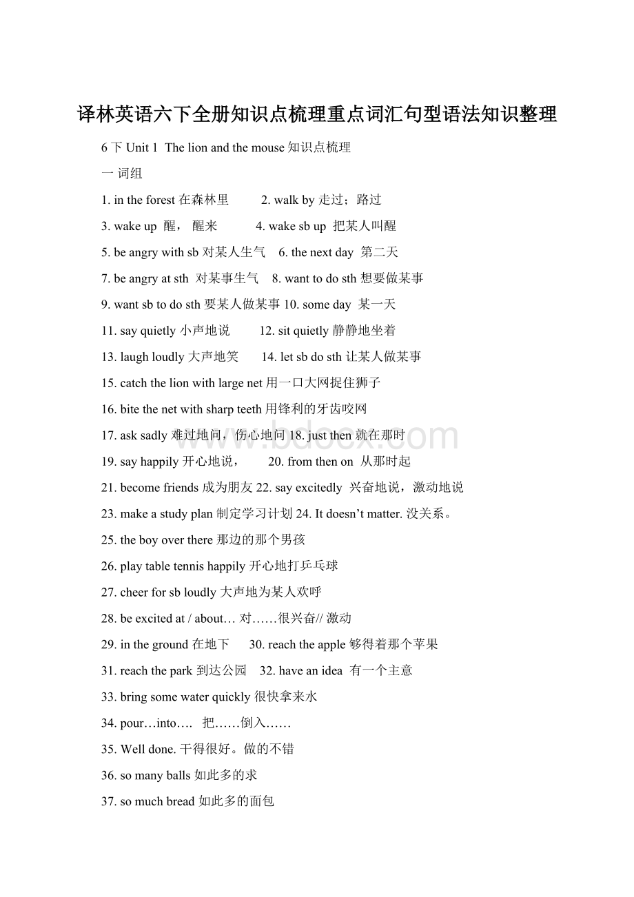 译林英语六下全册知识点梳理重点词汇句型语法知识整理Word下载.docx_第1页