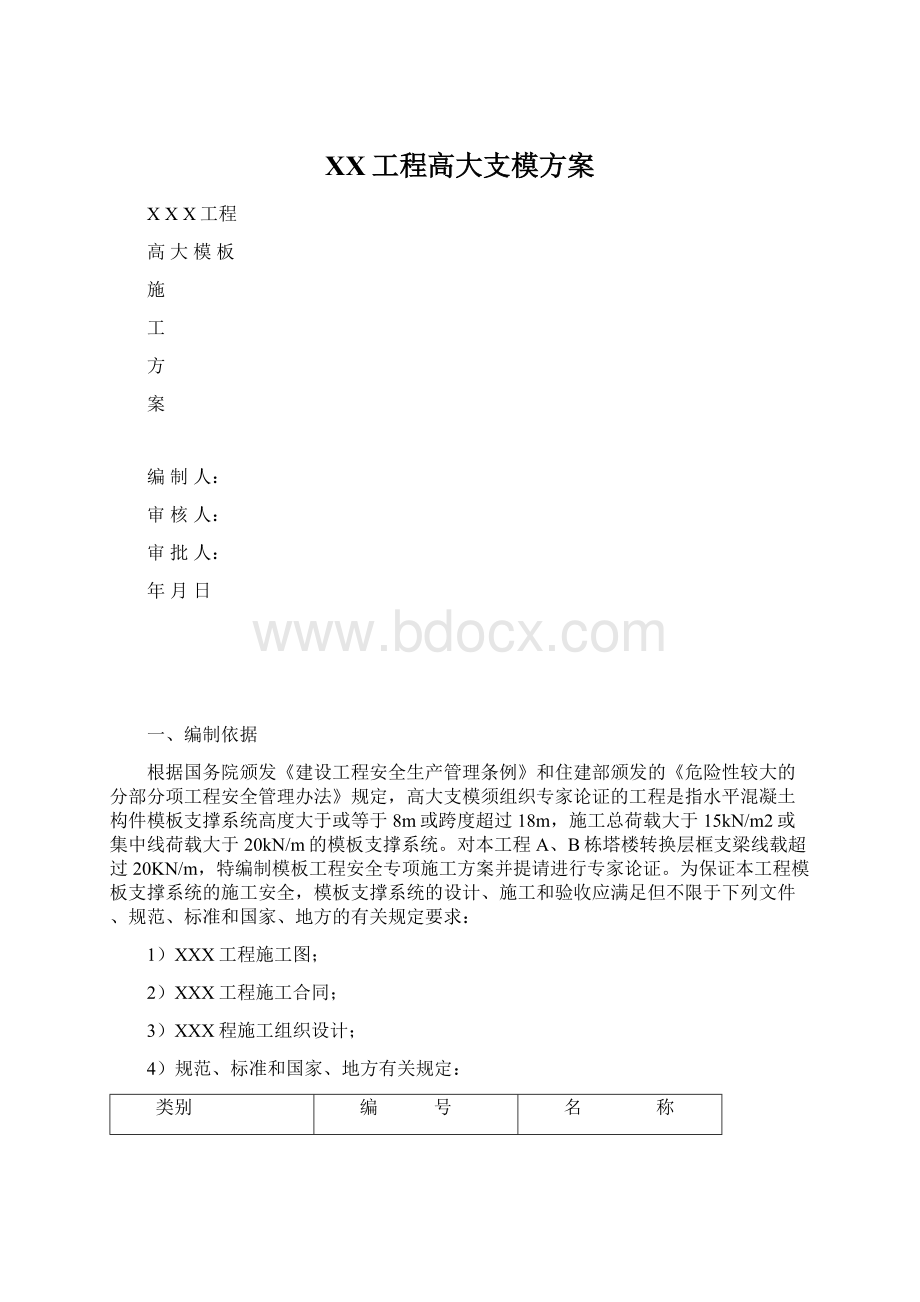 XX工程高大支模方案文档格式.docx