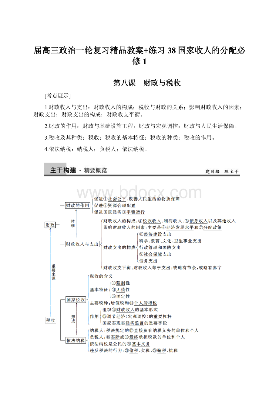 届高三政治一轮复习精品教案+练习38国家收人的分配必修1Word文档下载推荐.docx