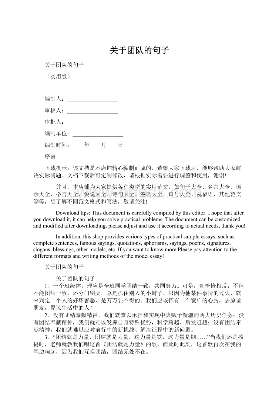 关于团队的句子Word文档格式.docx_第1页