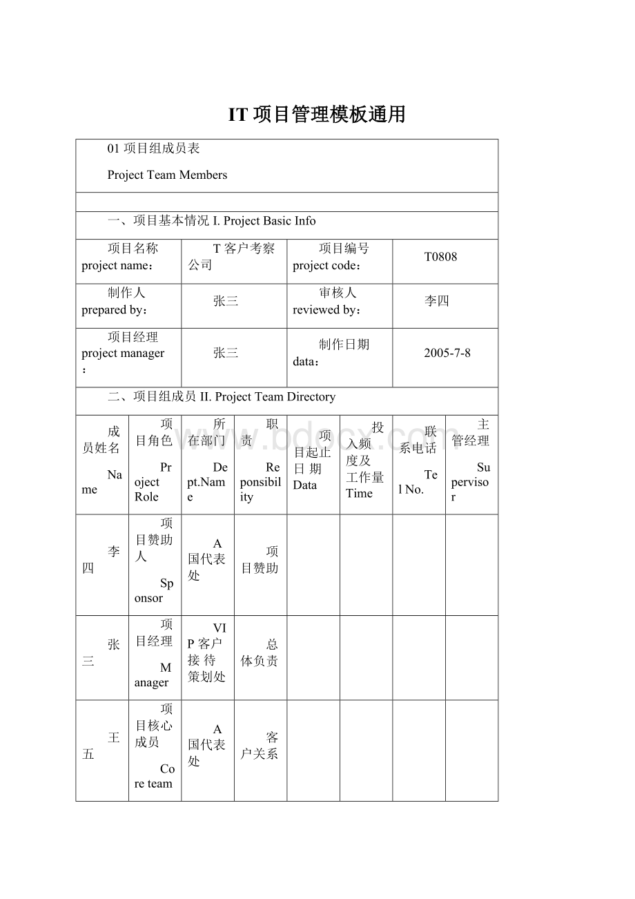 IT项目管理模板通用Word格式.docx_第1页