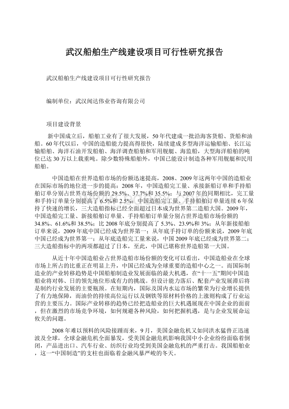 武汉船舶生产线建设项目可行性研究报告.docx