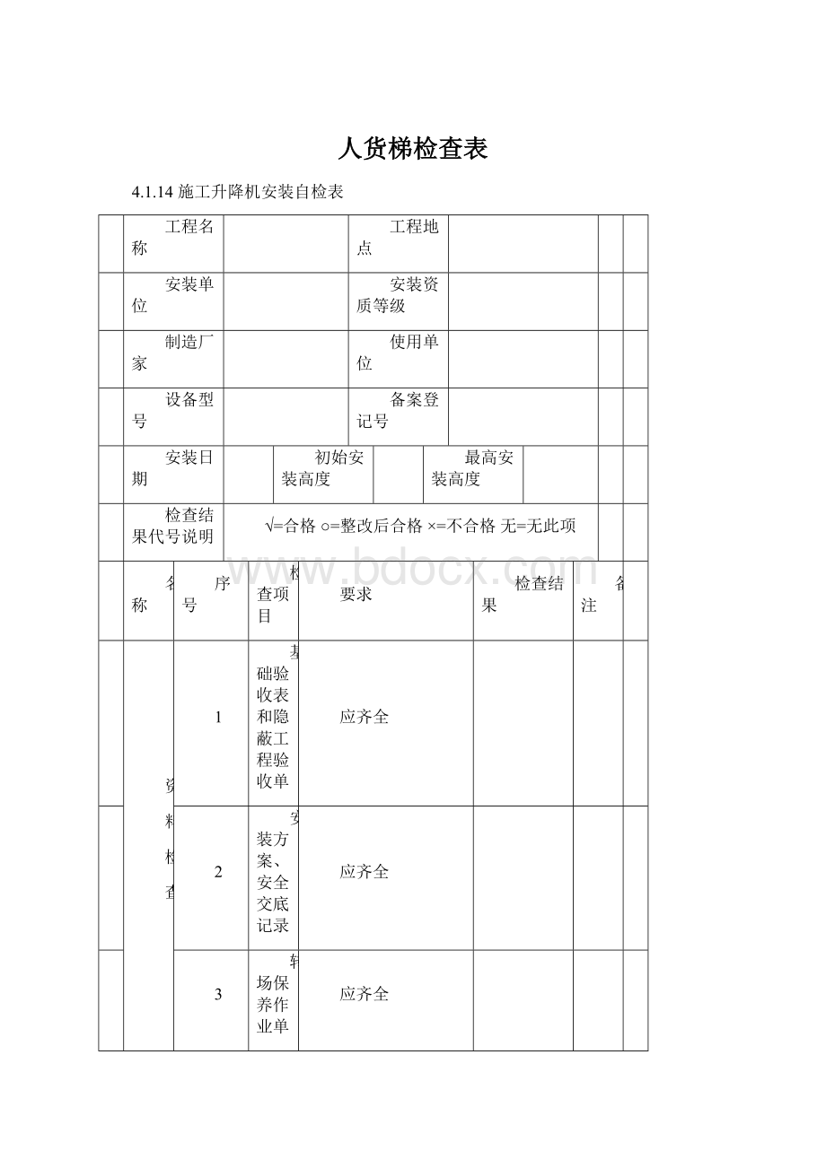 人货梯检查表Word文档下载推荐.docx