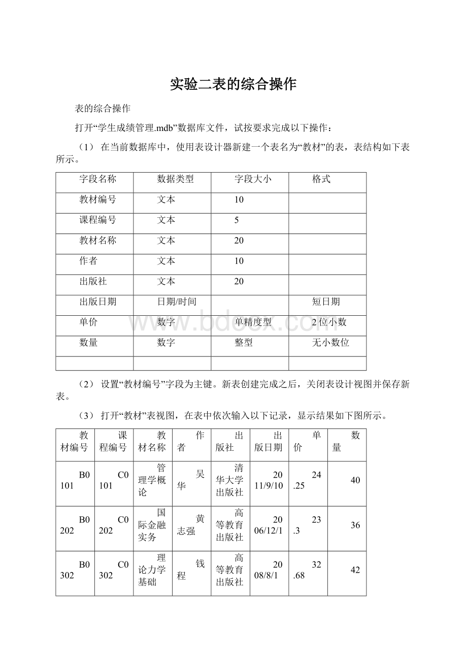 实验二表的综合操作Word下载.docx