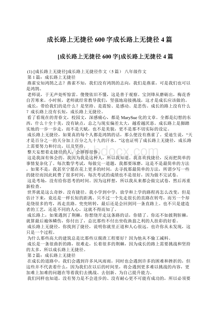 成长路上无捷径600字成长路上无捷径4篇.docx_第1页