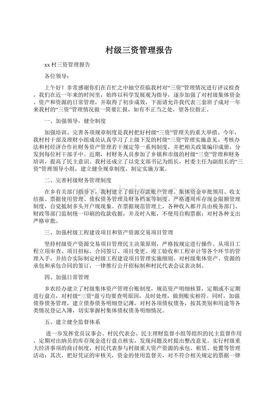 村级三资管理报告文档格式.docx