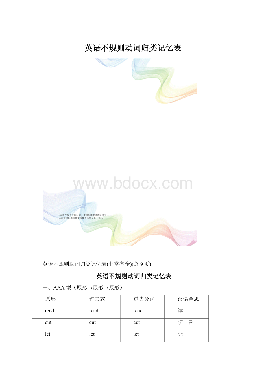 英语不规则动词归类记忆表Word格式.docx_第1页