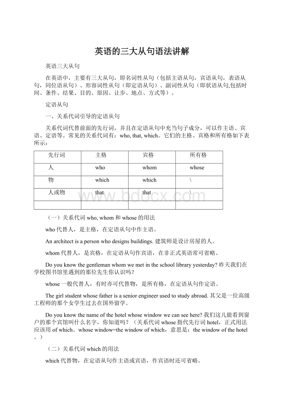 英语的三大从句语法讲解Word下载.docx_第1页